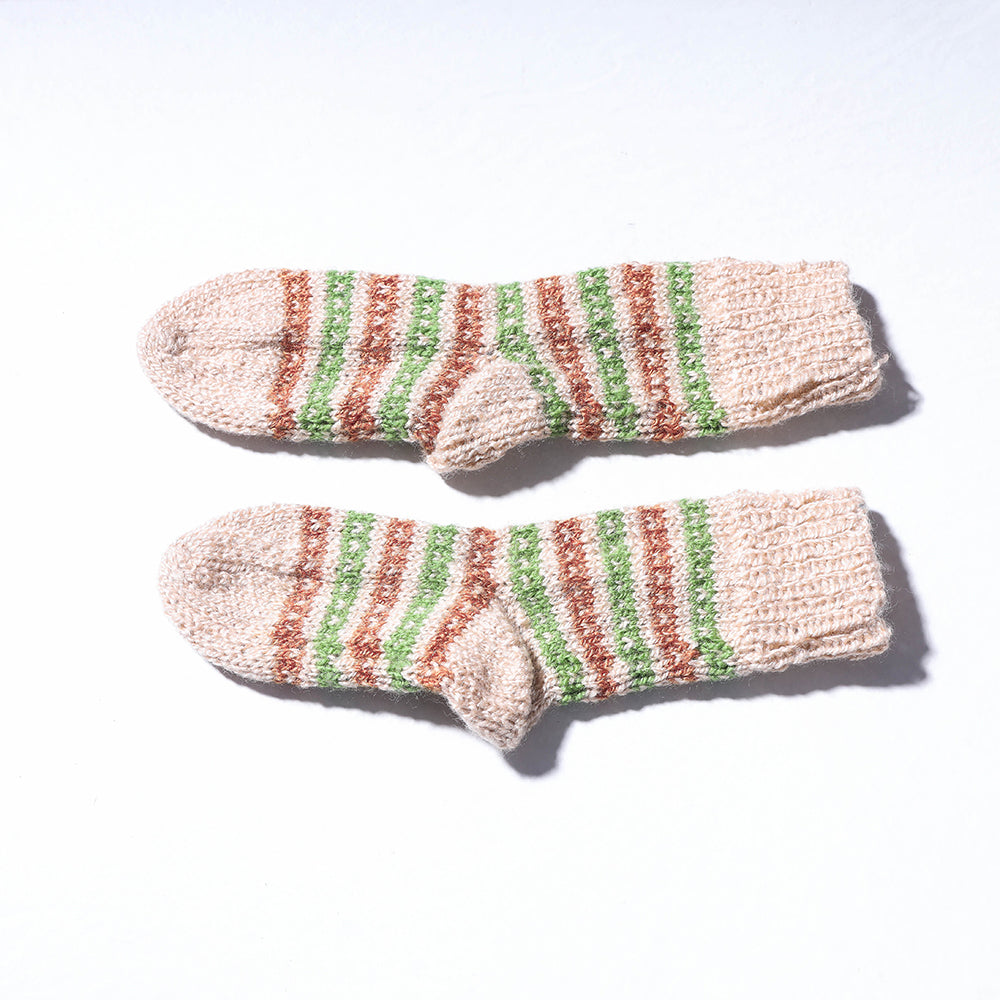 Beige Kumaun Hand Knitted Woolen Socks - Kids