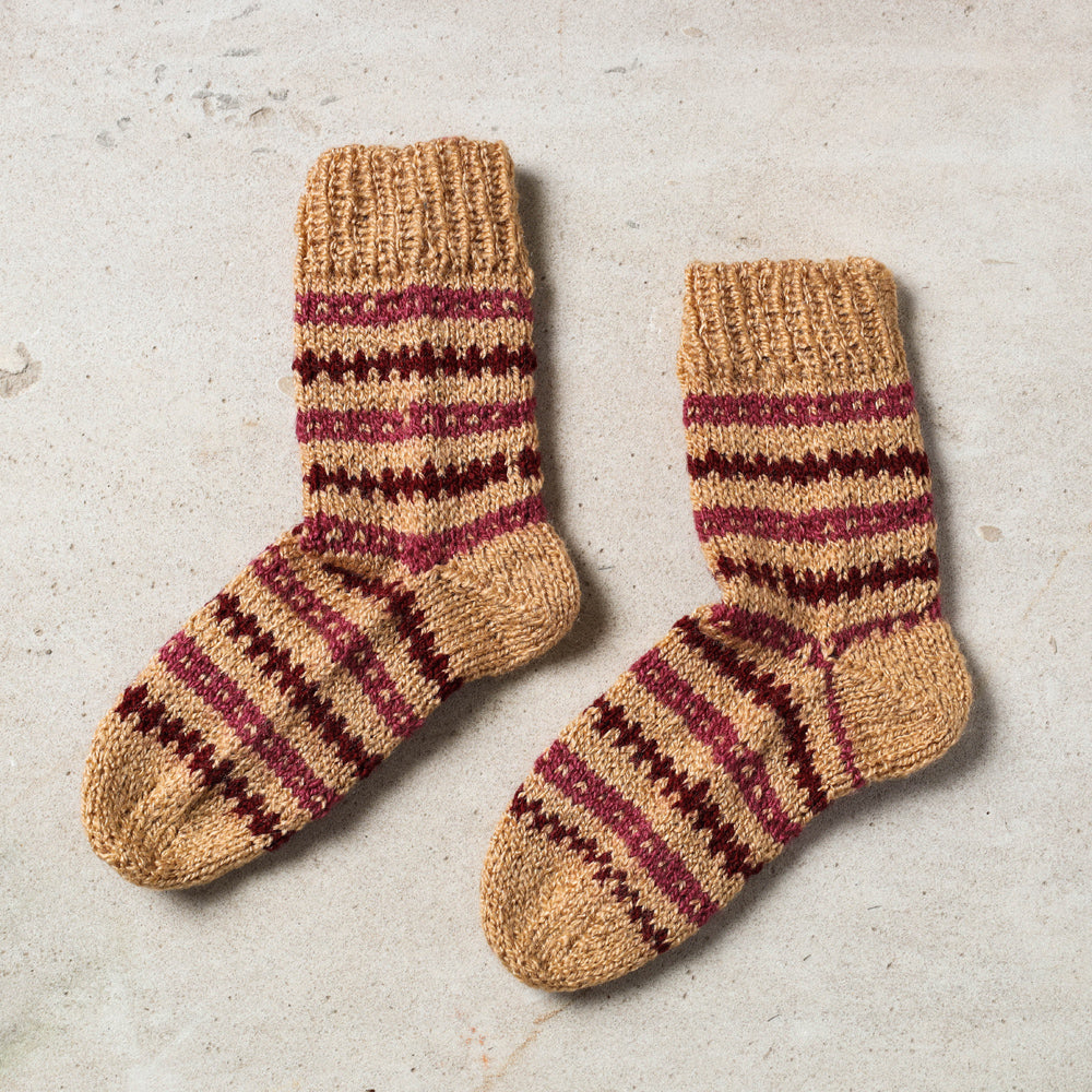 Beige Kumaun Hand Knitted Woolen Socks - Kids