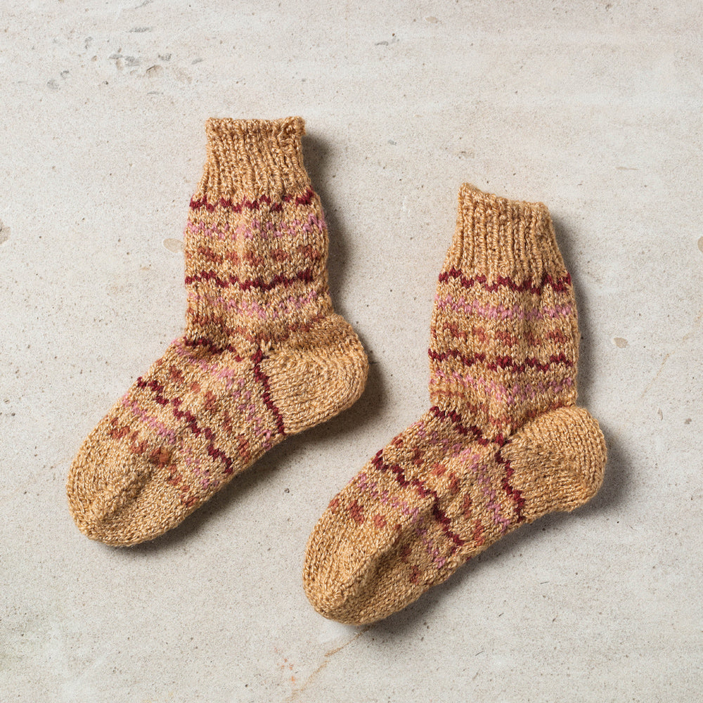 Beige Kumaun Hand Knitted Woolen Socks - Kids