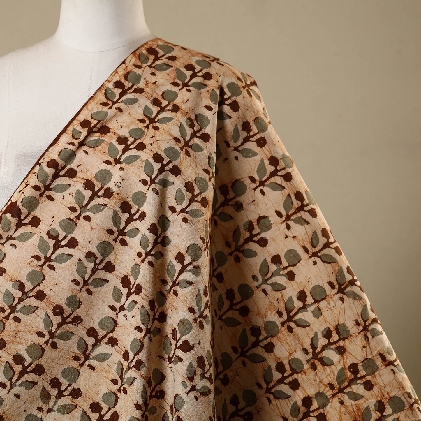Beige - kutch batik cotton fabric 34 - handcrafted