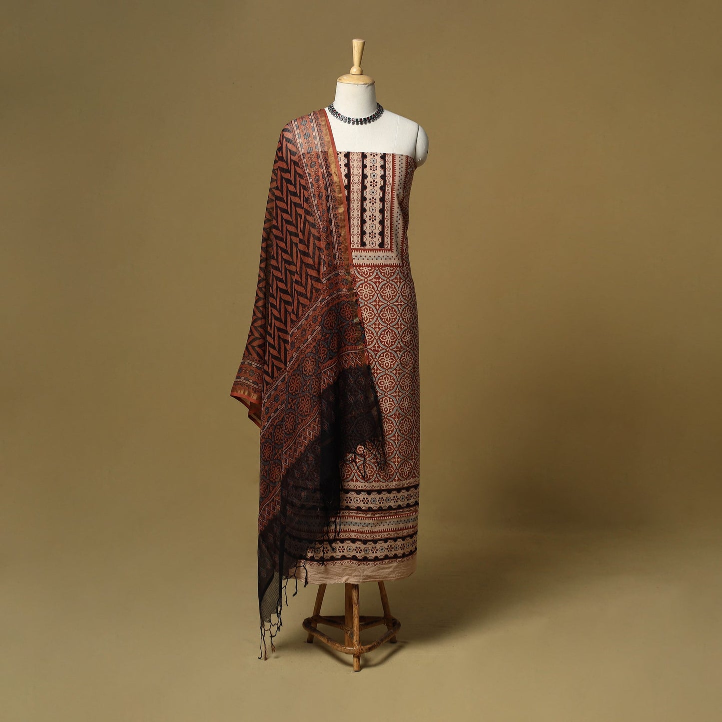 Kutch hand natural dyed 3pc unstitched dress material 14