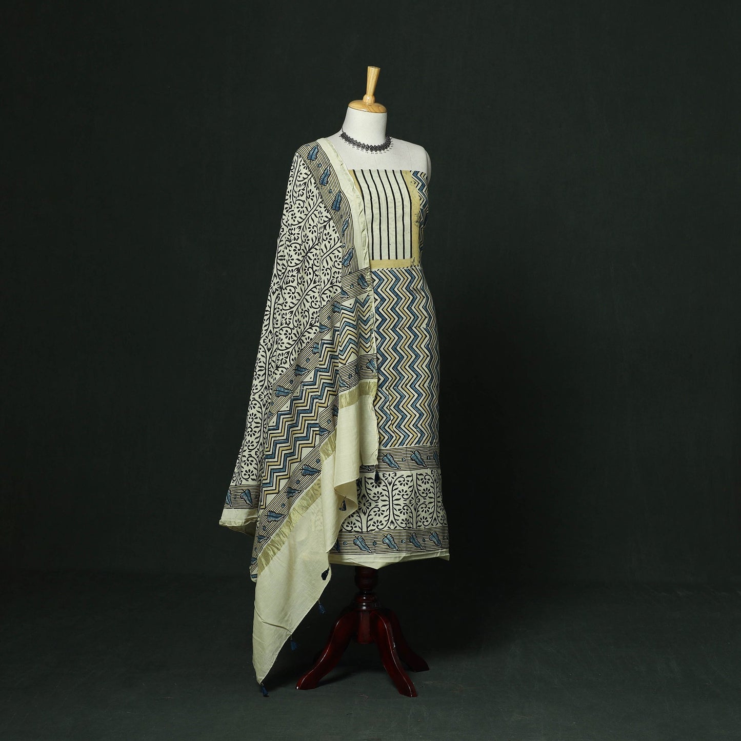 Kutch hand block ajrakh print natural dyed chanderi silk