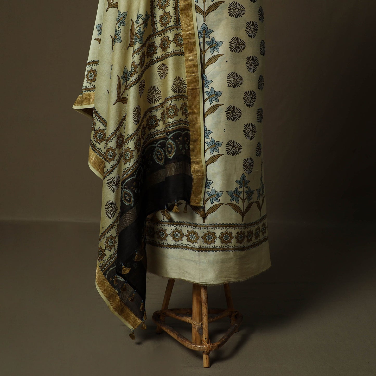 Kutch hand block ajrakh print natural dyed chanderi silk