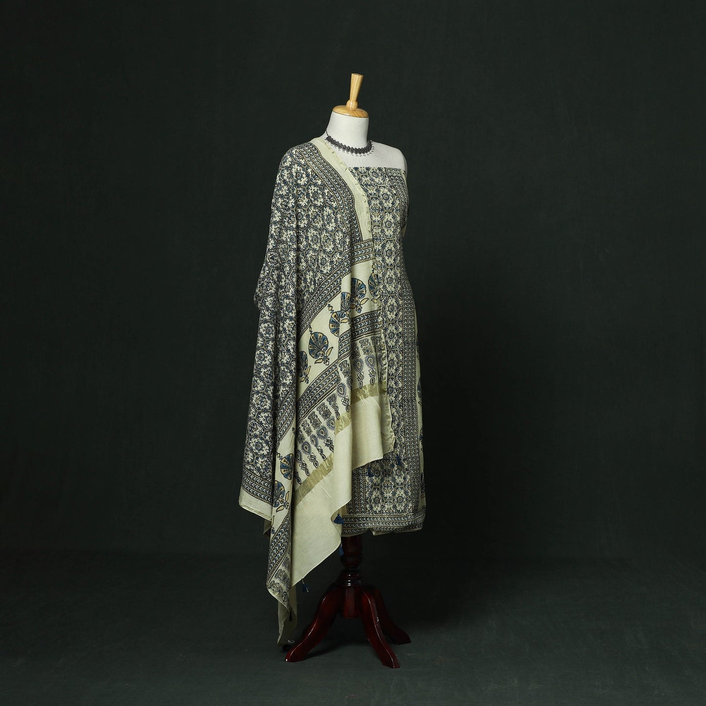 Kutch hand block ajrakh print natural dyed chanderi silk