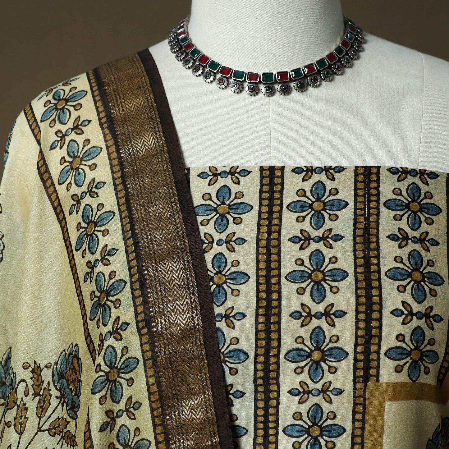 Kutch hand block ajrakh print natural dyed chanderi silk