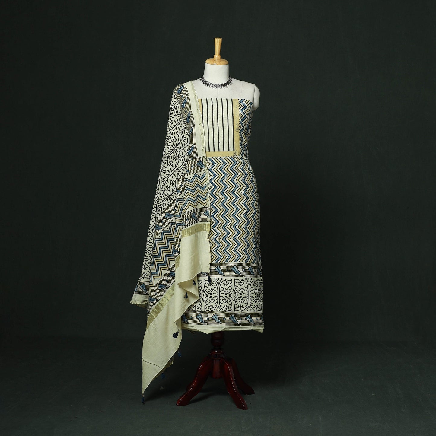 Kutch hand block ajrakh print natural dyed chanderi silk