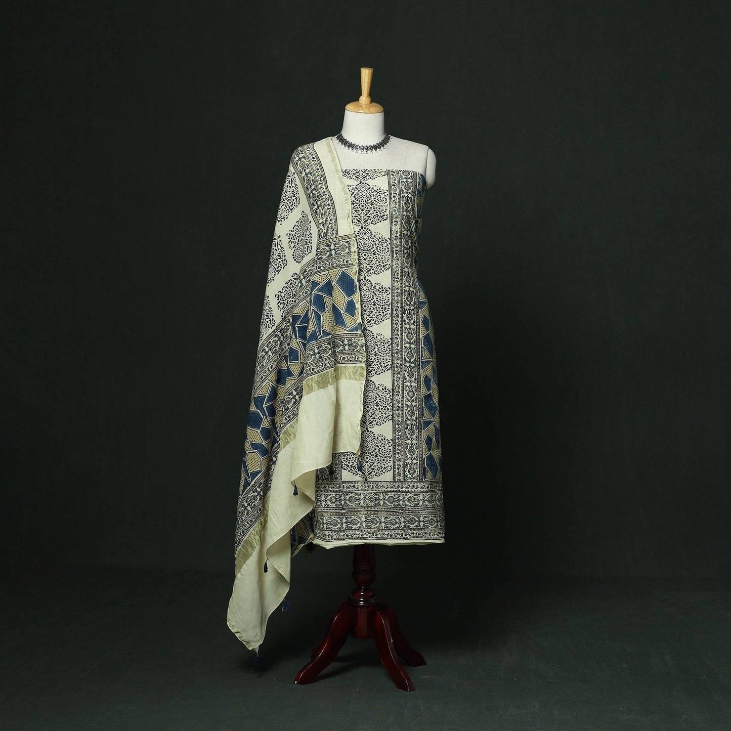 Kutch hand block ajrakh print natural dyed chanderi silk