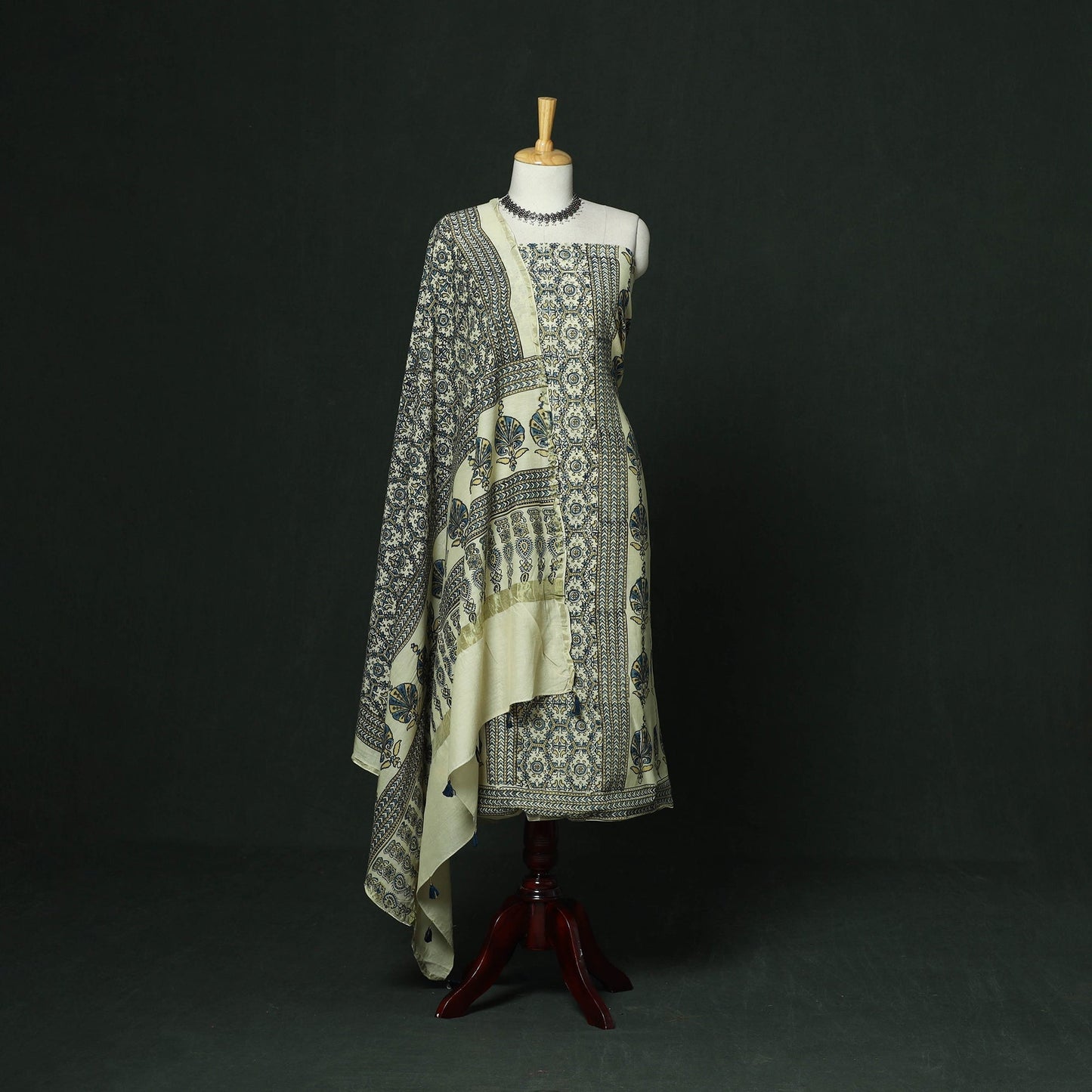 Kutch hand block ajrakh print natural dyed chanderi silk
