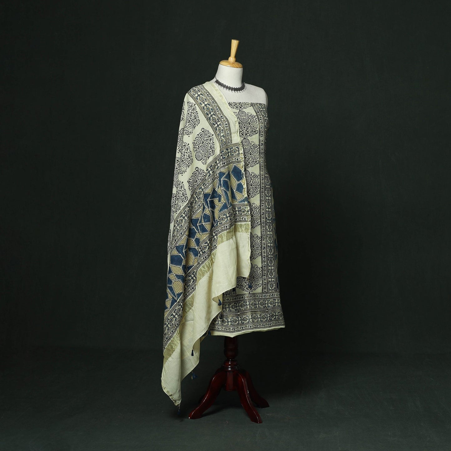 Kutch hand block ajrakh print natural dyed chanderi silk
