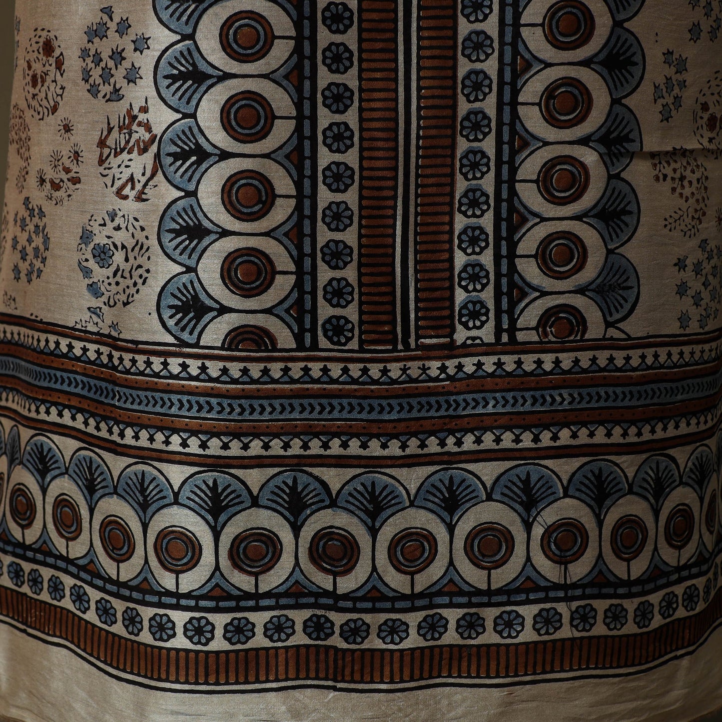 Kutch hand block ajrakh print natural dyed chanderi silk