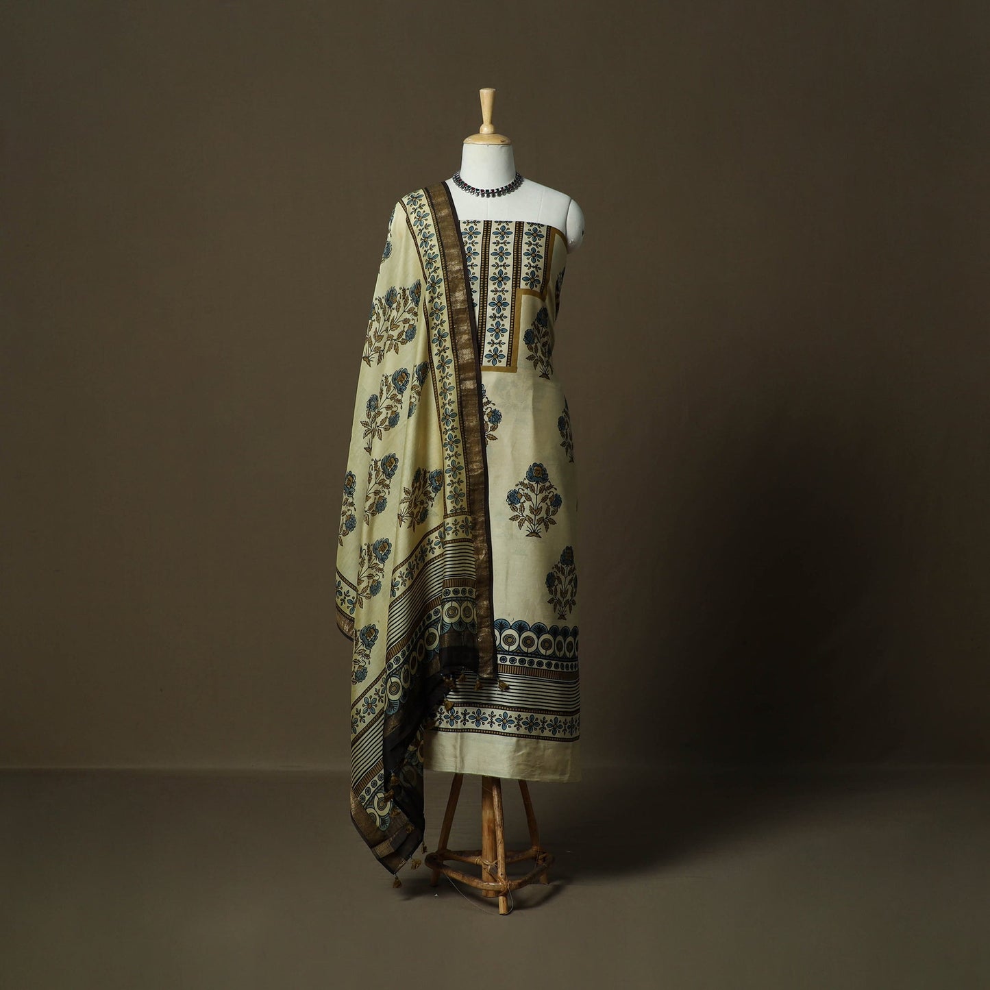 Kutch hand block ajrakh print natural dyed chanderi silk