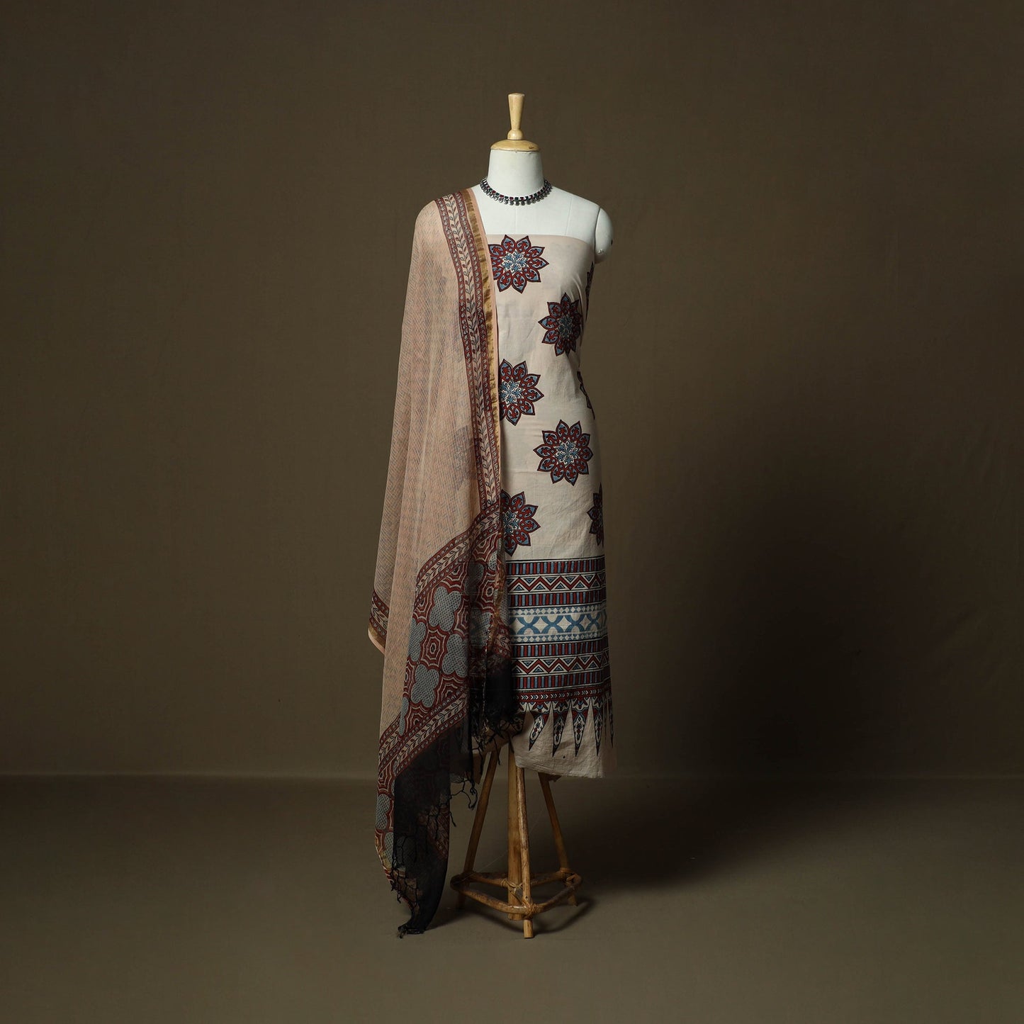 Kutch hand block ajrakh print natural dyed cotton 3pc