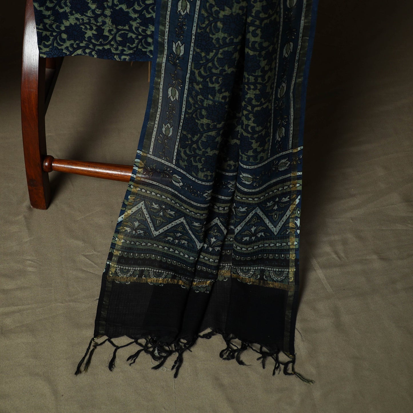 Kutch hand block ajrakh print natural dyed cotton 3pc