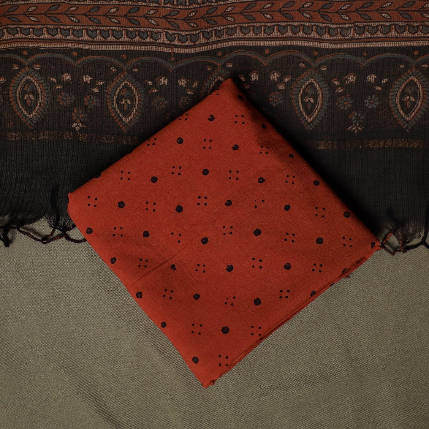 Kutch hand block ajrakh print natural dyed cotton 3pc