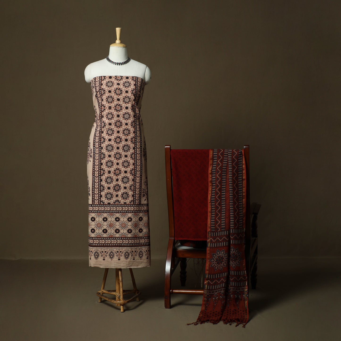 Kutch hand block ajrakh print natural dyed cotton 3pc