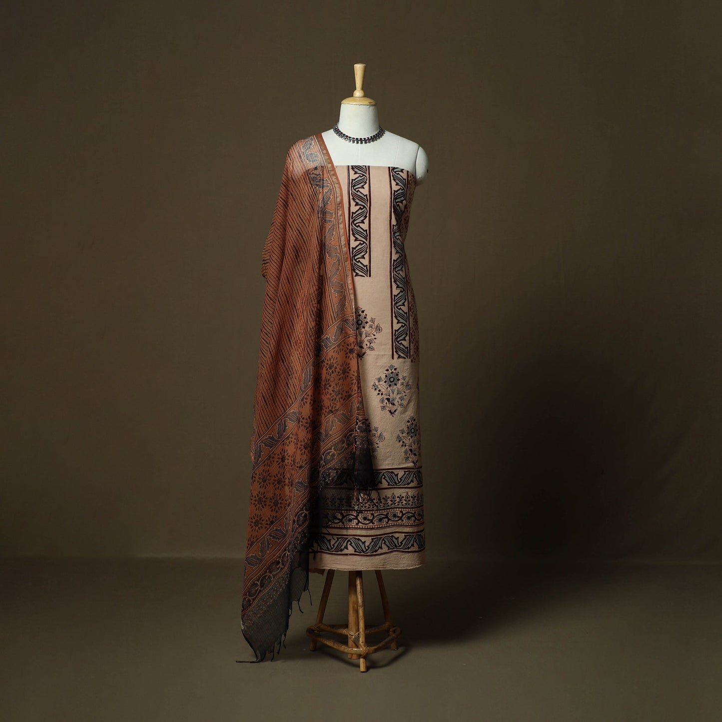 Kutch hand block ajrakh print natural dyed cotton 3pc