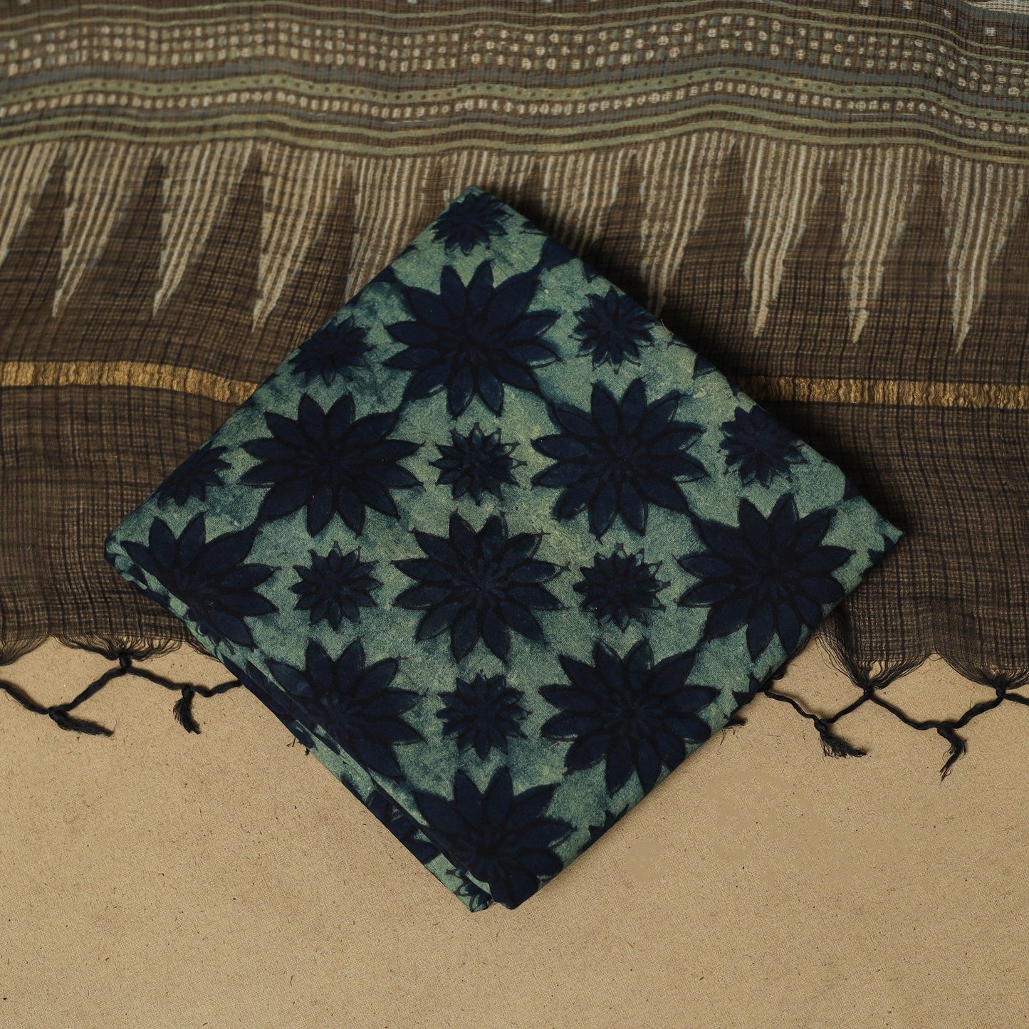 Kutch hand natural dyed kota doria cotton 3pc unstitched