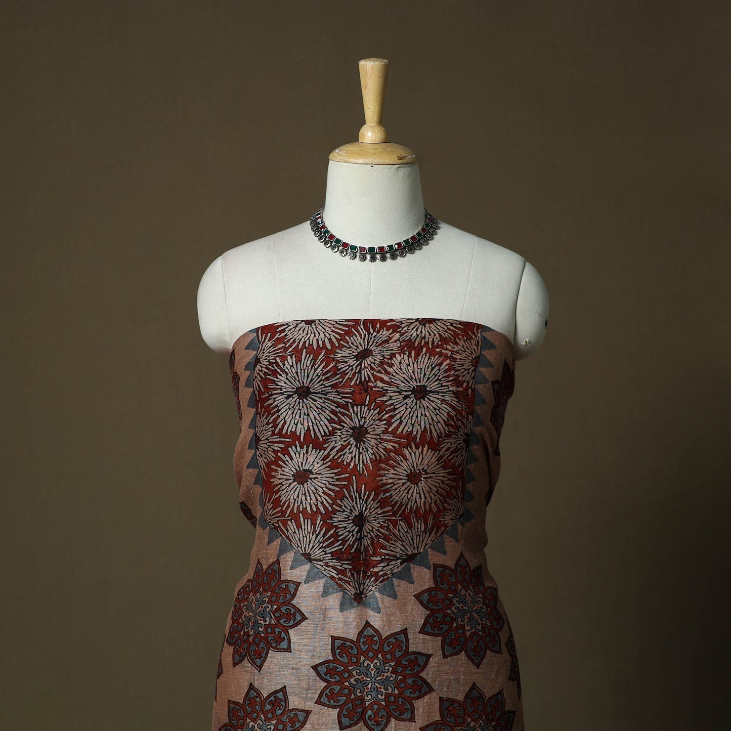 Kutch hand block ajrakh print natural dyed linen 2pc