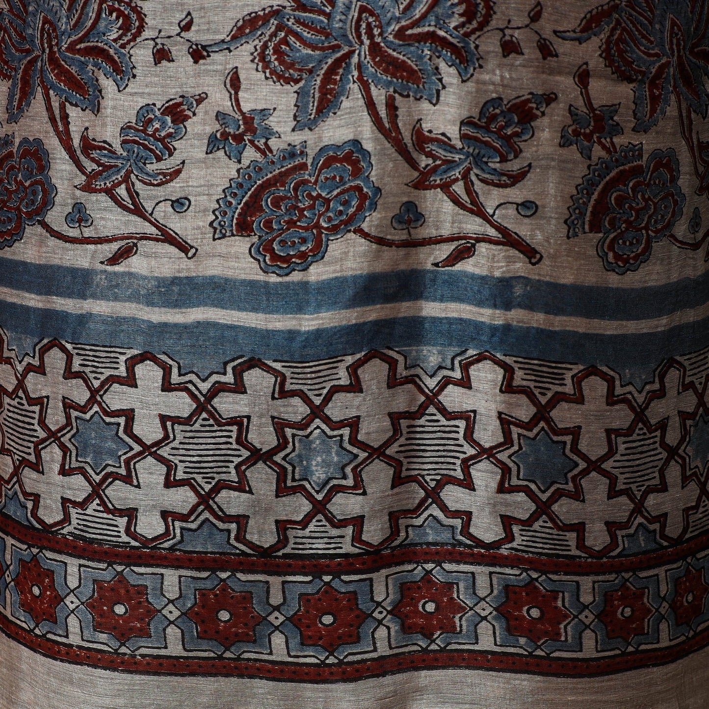 Kutch hand block ajrakh print natural dyed linen 2pc