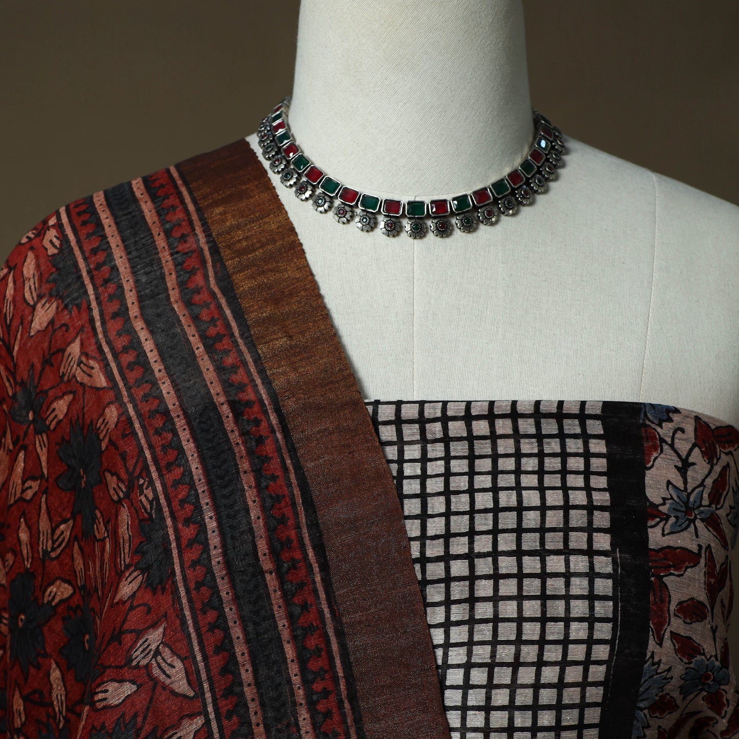 Kutch hand block ajrakh print natural dyed linen 2pc
