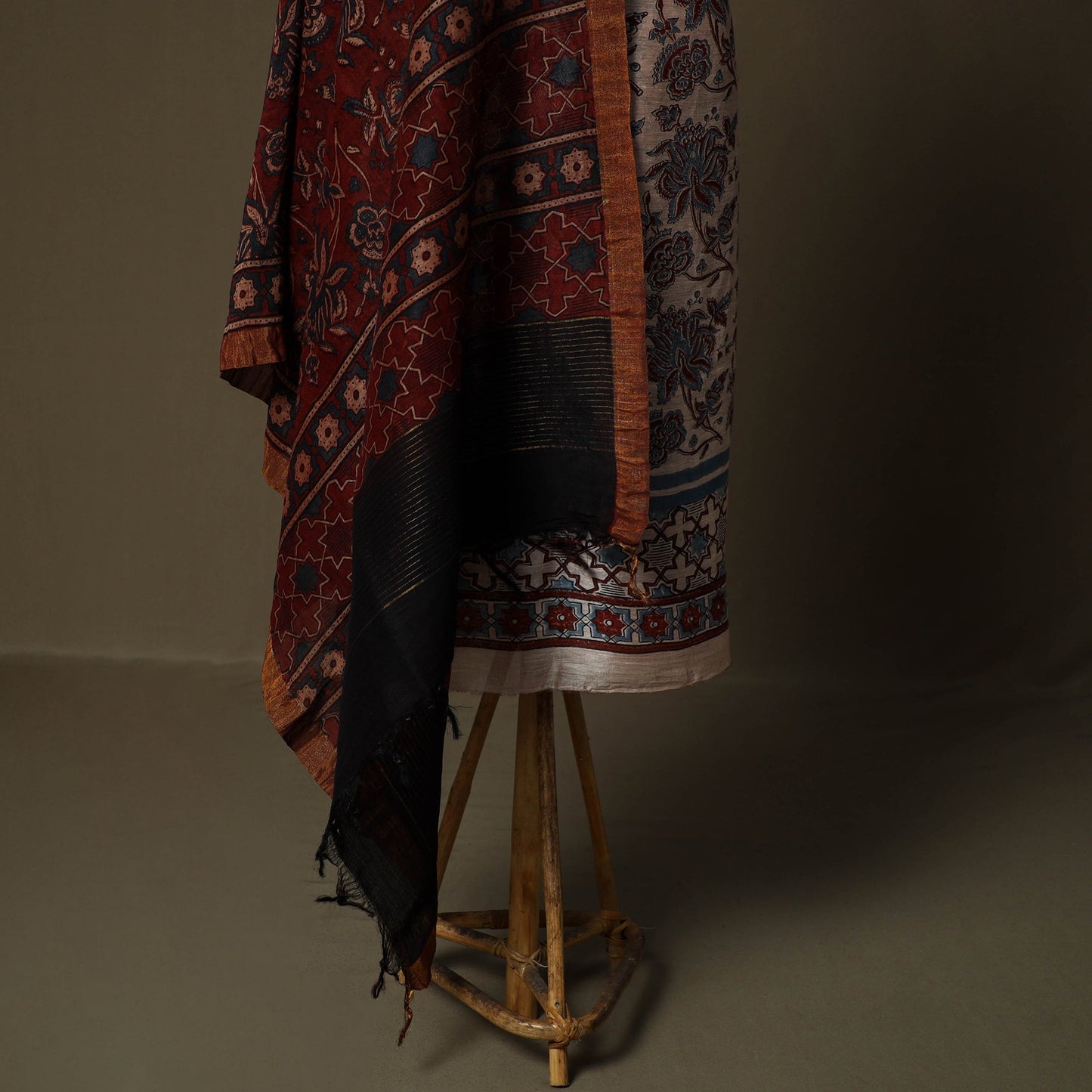 Kutch hand block ajrakh print natural dyed linen 2pc