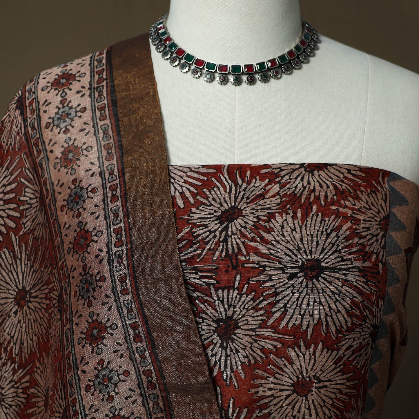 Kutch hand block ajrakh print natural dyed linen 2pc