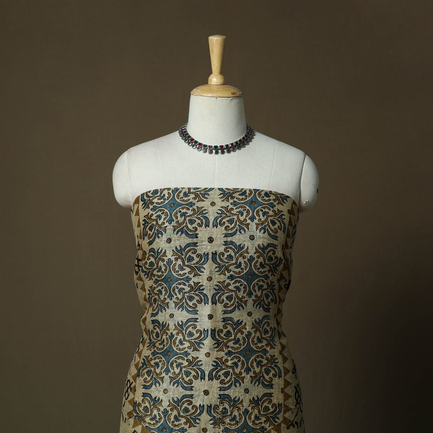 Kutch hand block ajrakh print natural dyed linen 2pc