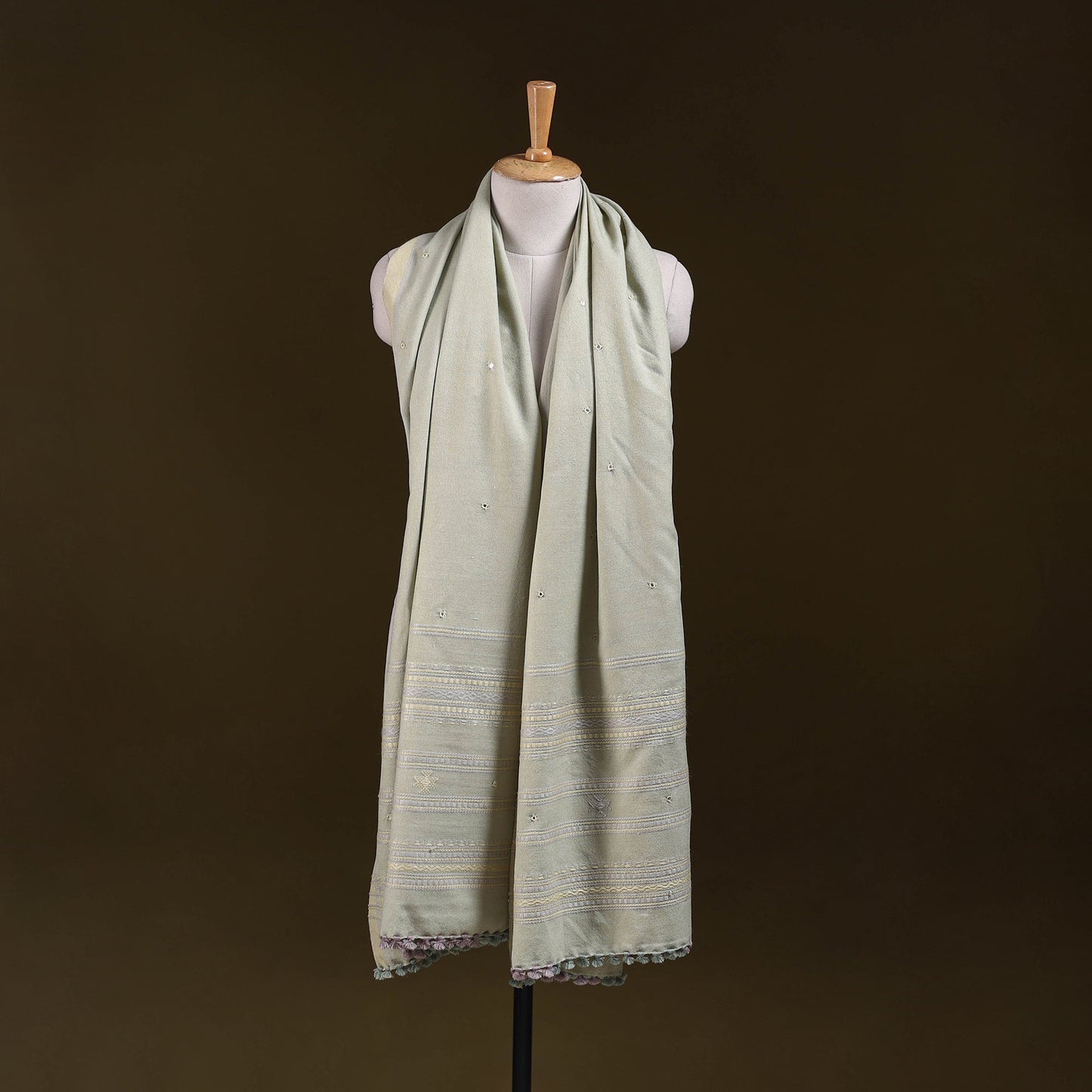 Beige - kutch bhujodi handwoven mirror work acrylic wool