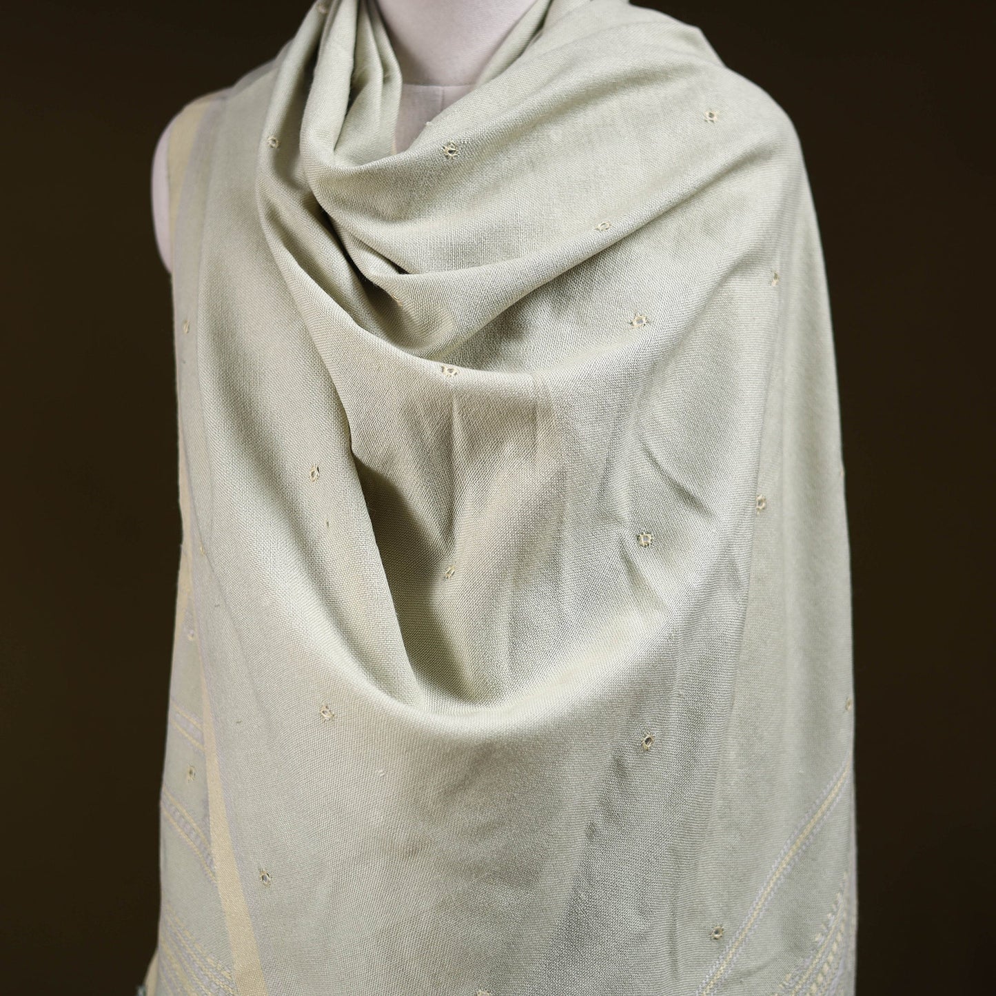 Beige - kutch bhujodi handwoven mirror work acrylic wool