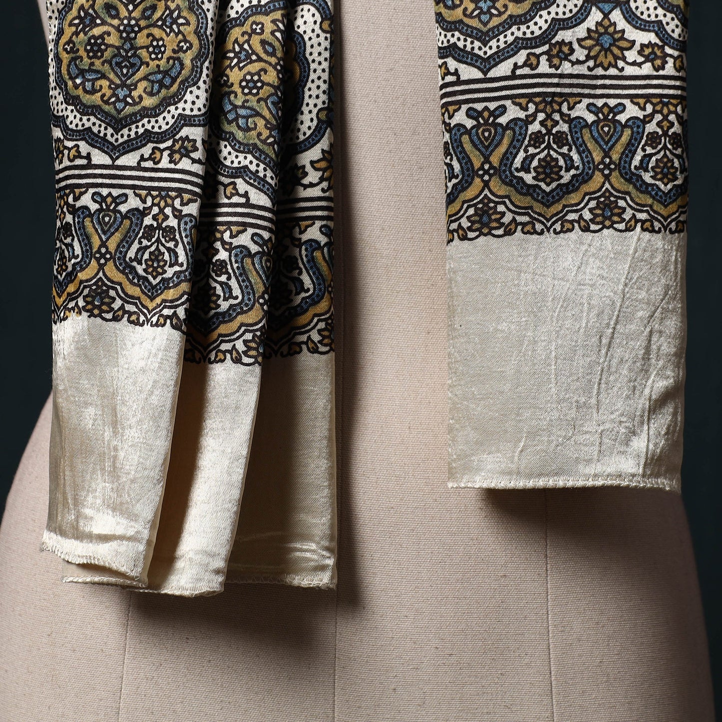 Kutch printed mashru silk stole 02 - handcrafted