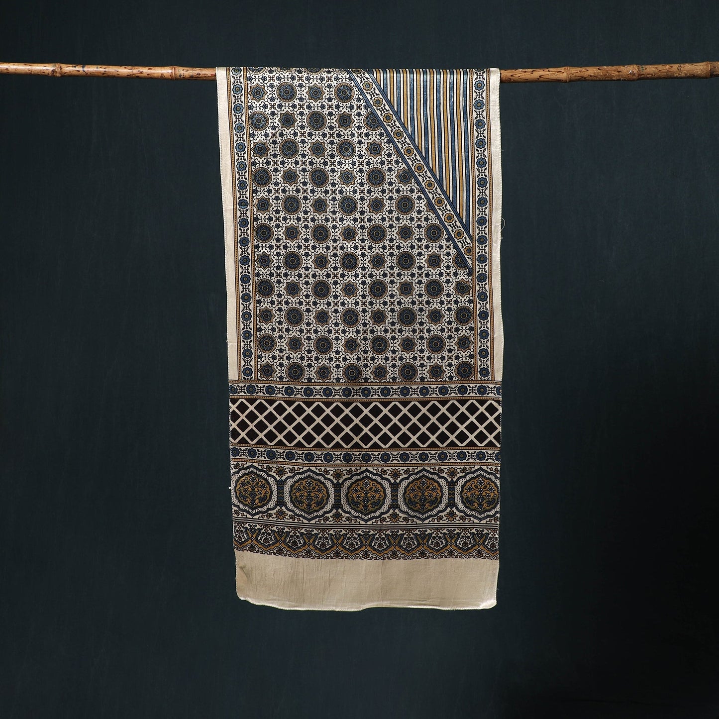 Kutch printed mashru silk stole 02 - handcrafted
