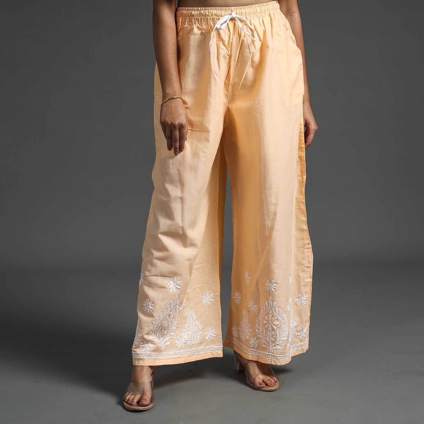 Lucknow Chikankari Hand Embroidery Cotton Palazzo Online at iTokri.com