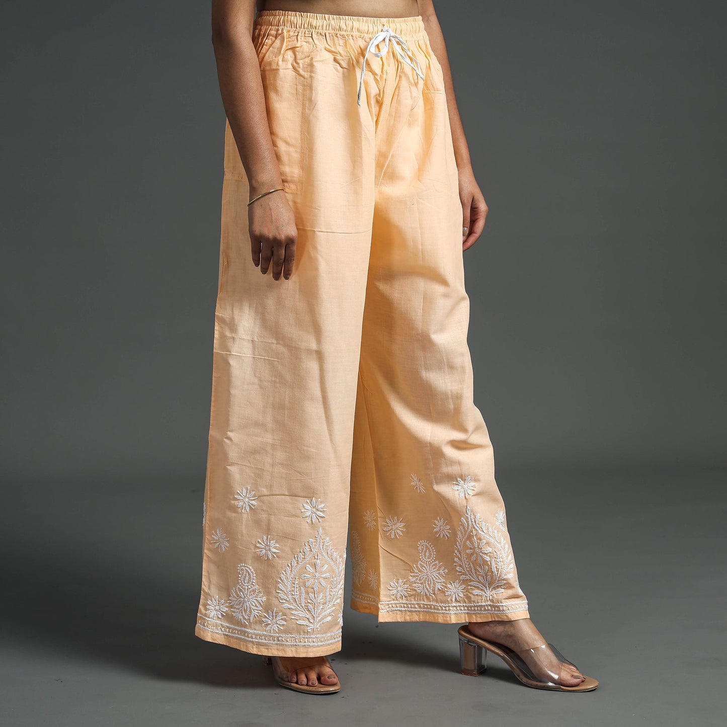 Lucknow Chikankari Hand Embroidery Cotton Palazzo Online at iTokri.com