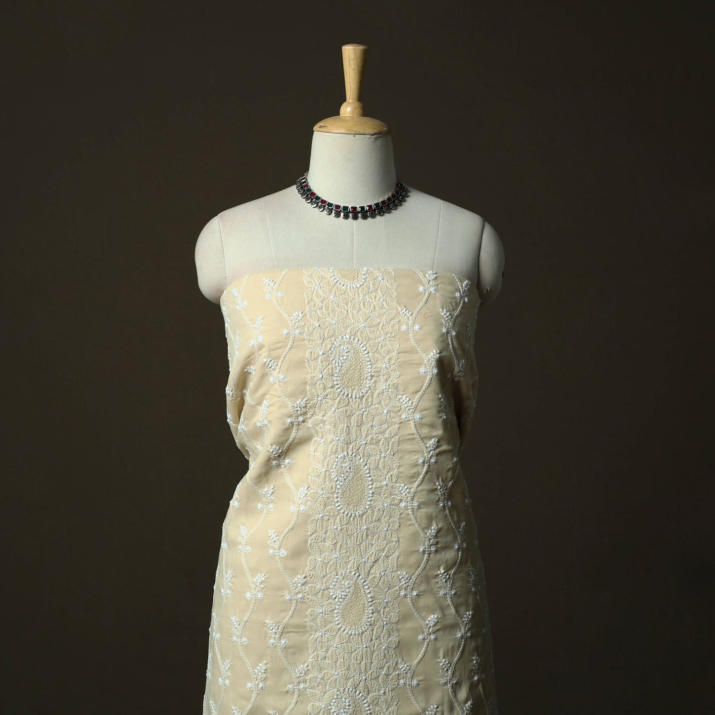 Beige - lucknowi hand embroidered cotton chikankari 3pc