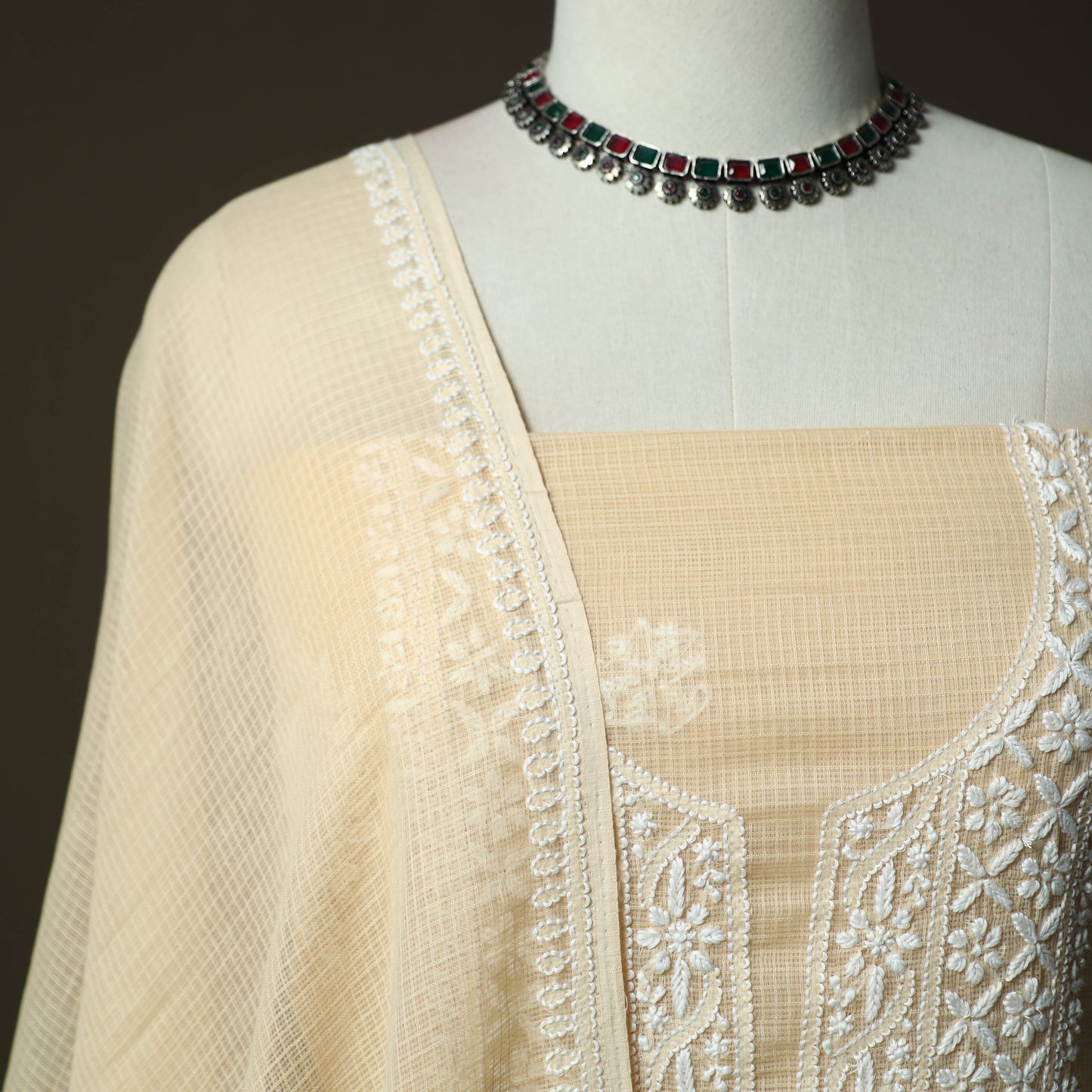 Lucknowi hand embroidered kota doria cotton chikankari 2pc