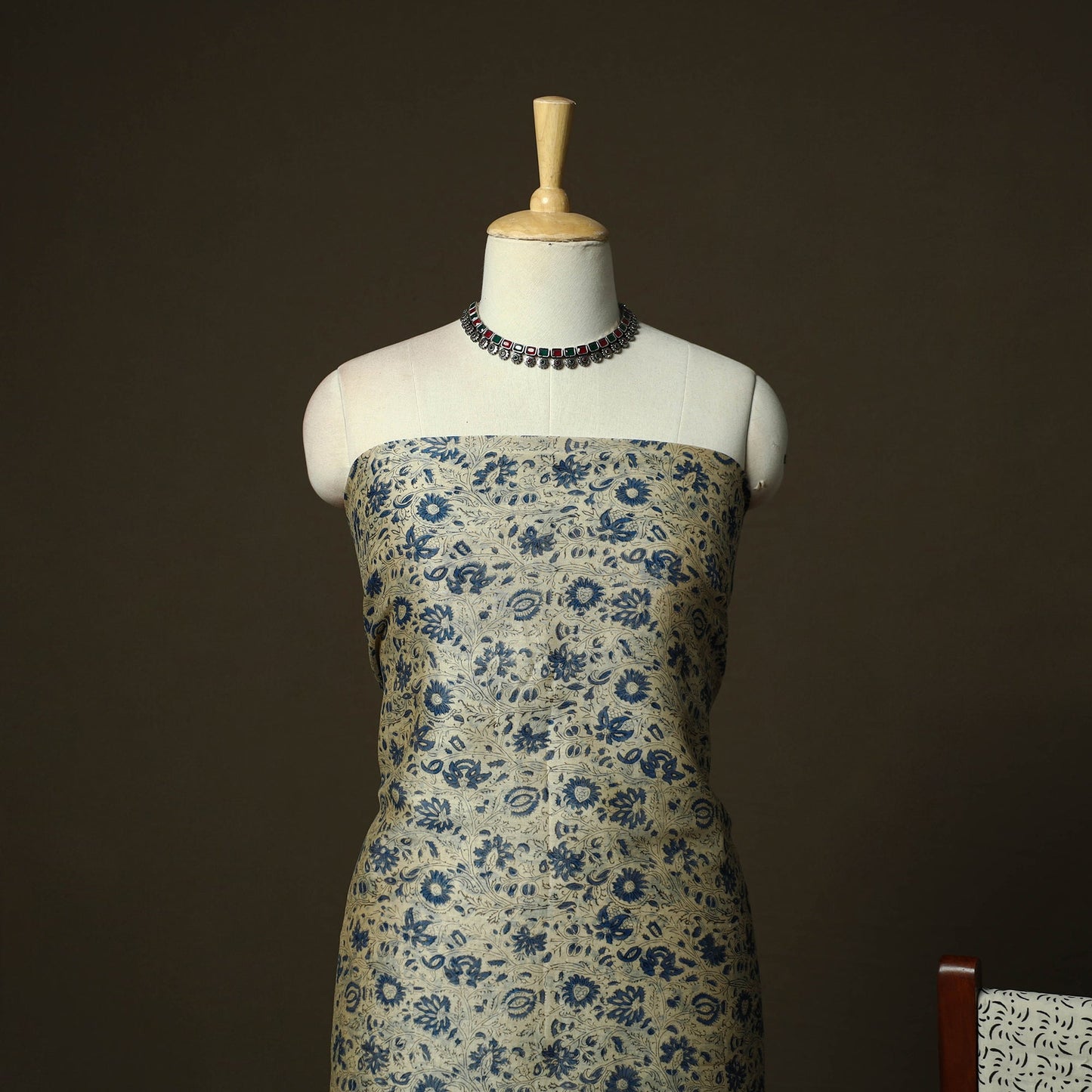 Maheshwari silk hand block bagru print 3pc unstitched dress