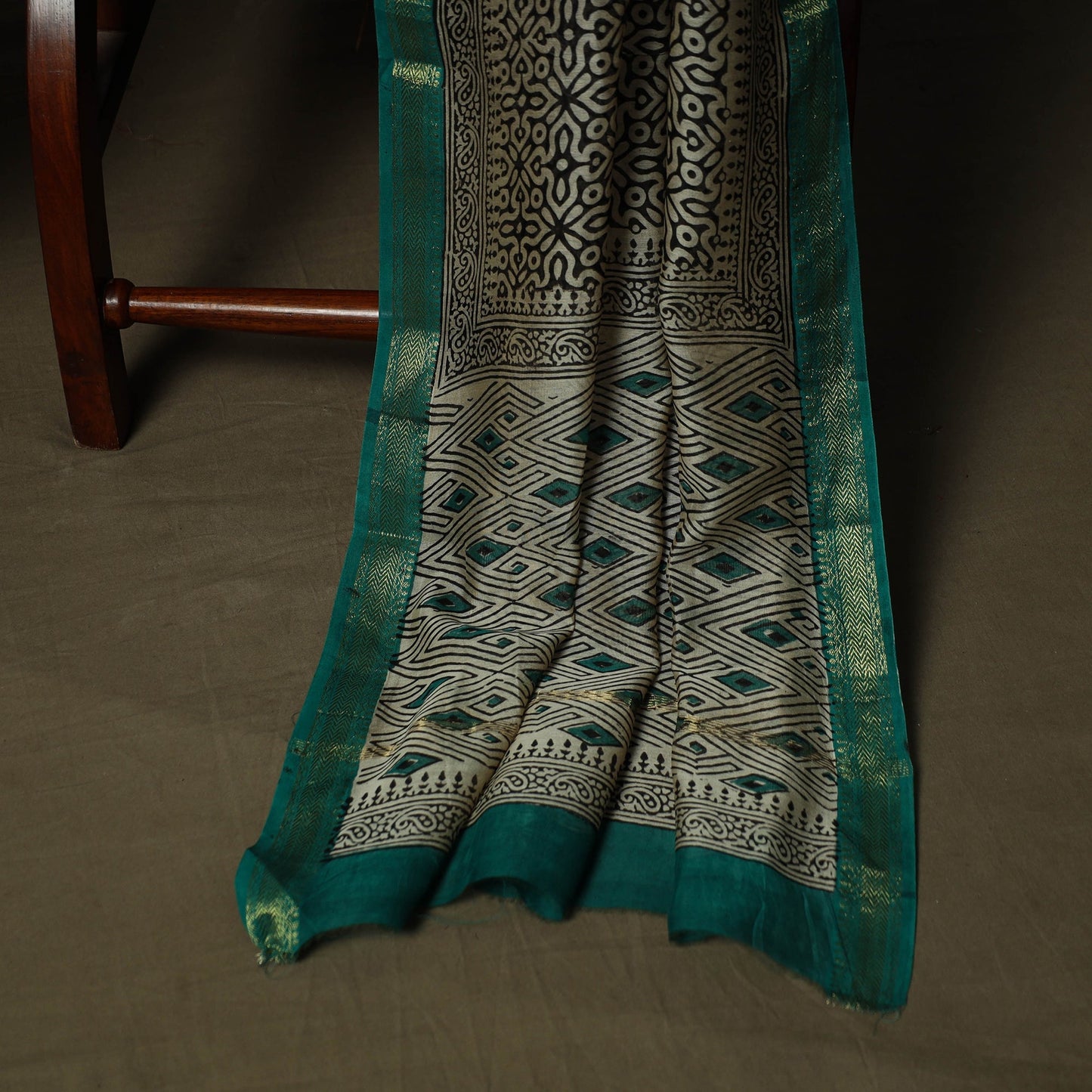 Maheshwari silk hand block bagru print 3pc unstitched dress