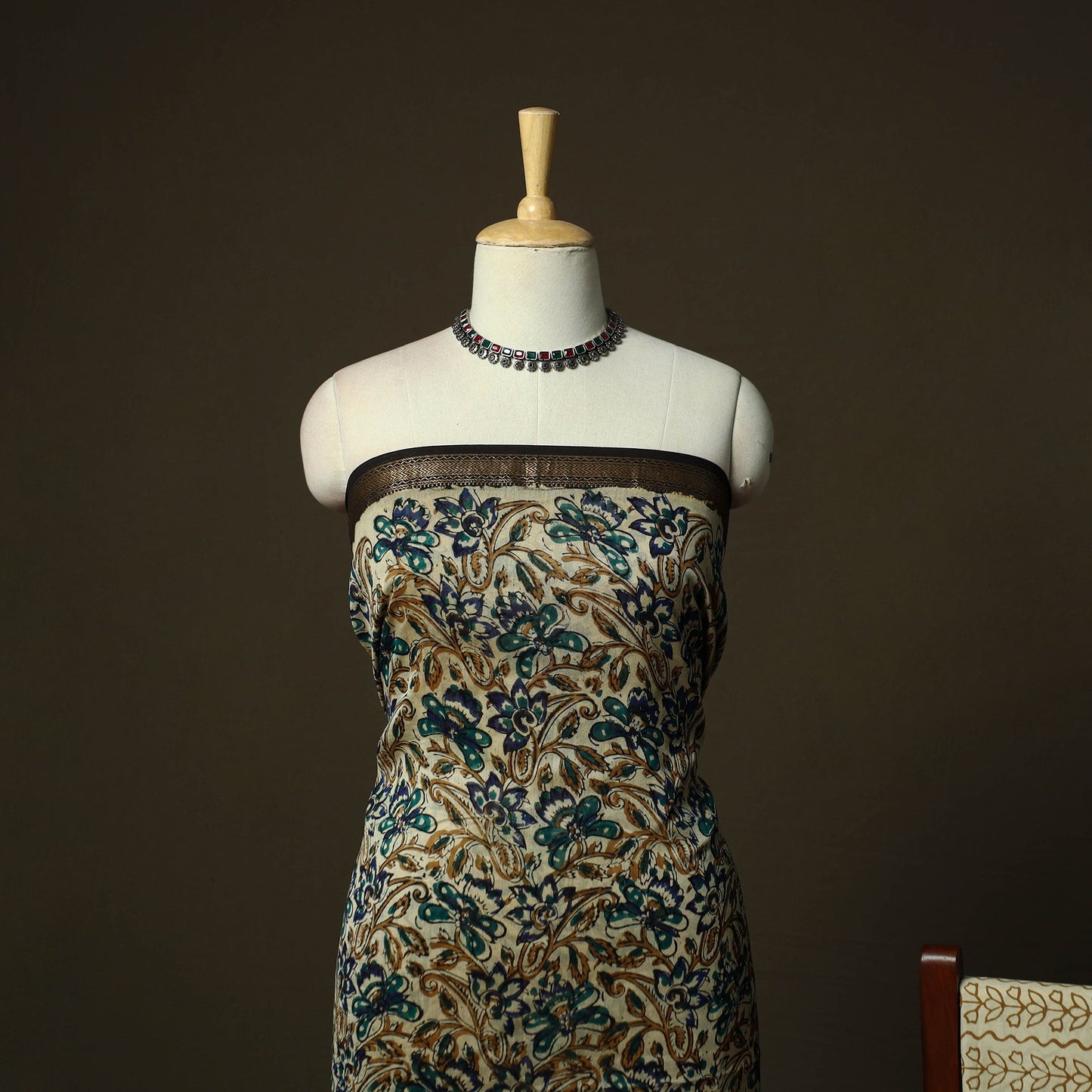Maheshwari silk hand block bagru print 3pc unstitched dress