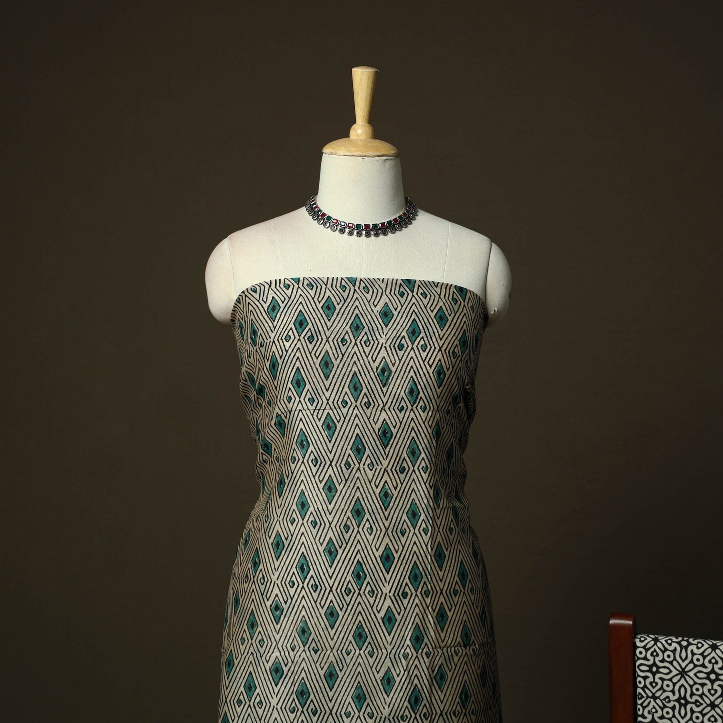 Maheshwari silk hand block bagru print 3pc unstitched dress