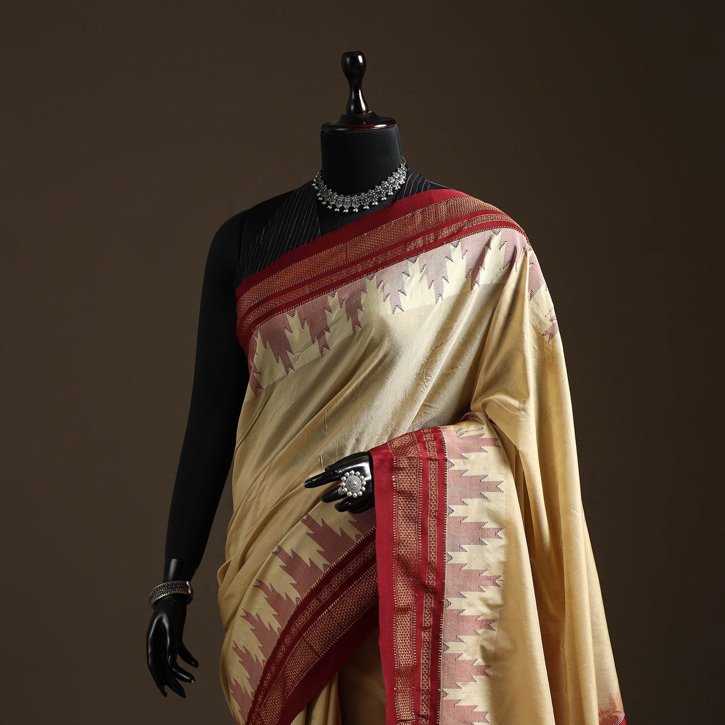 Mercerized cotton gadwal ilkal saree with temple zari