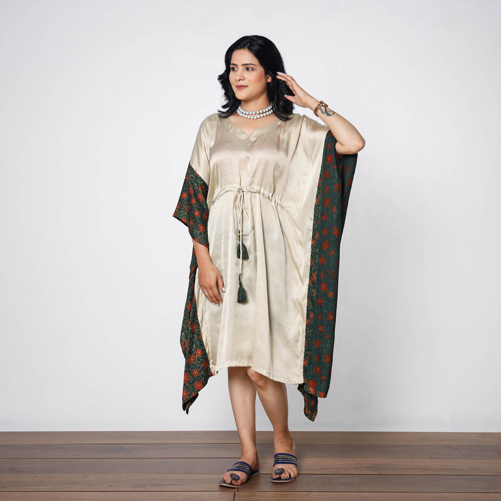 Modal Silk Ajrakh Block Printed Knee Length Kaftan Dress Itokri Casuals JP/SLK/KFT/14 Modal Silk Ajrakh Block Printed Knee Length Kaftan Dress Itokri Casuals JP/SLK/KFT/14