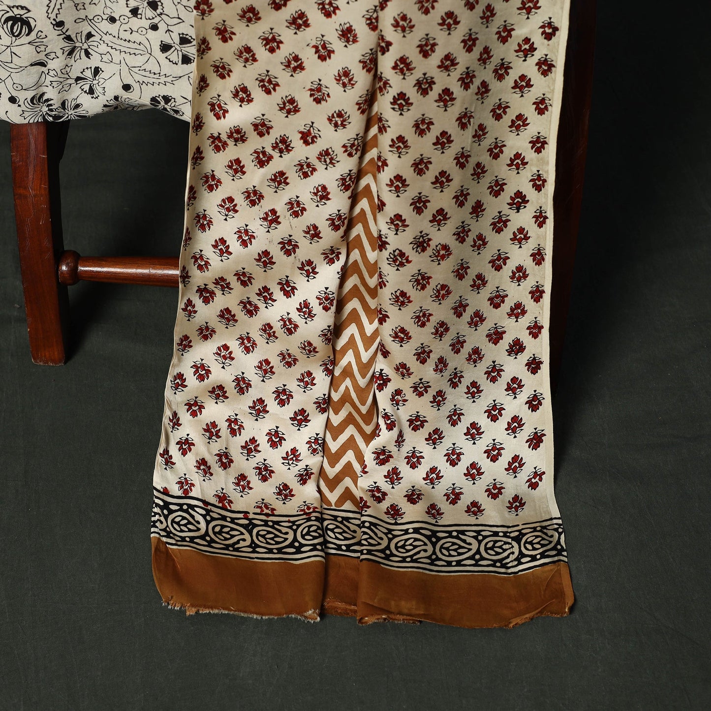 Modal silk hand block bagru print 3pc unstitched dress