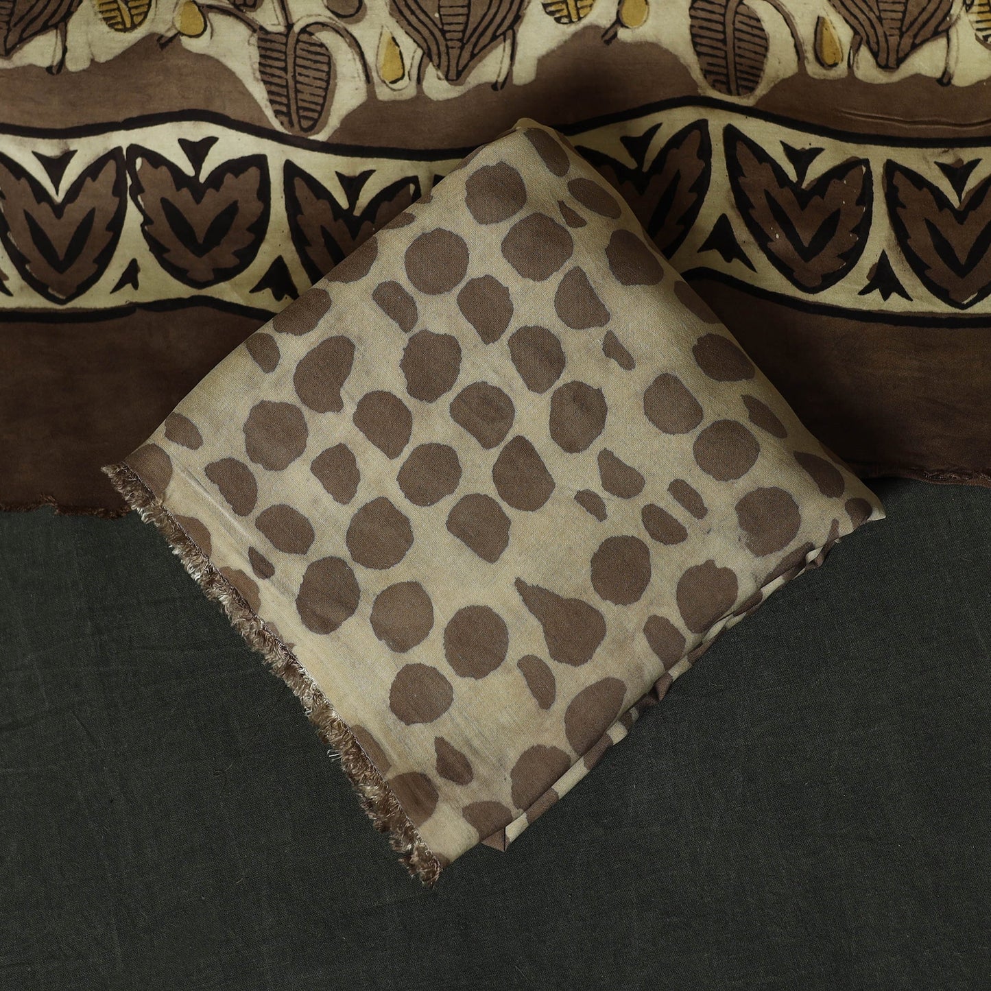 Modal silk hand block bagru print 3pc unstitched dress