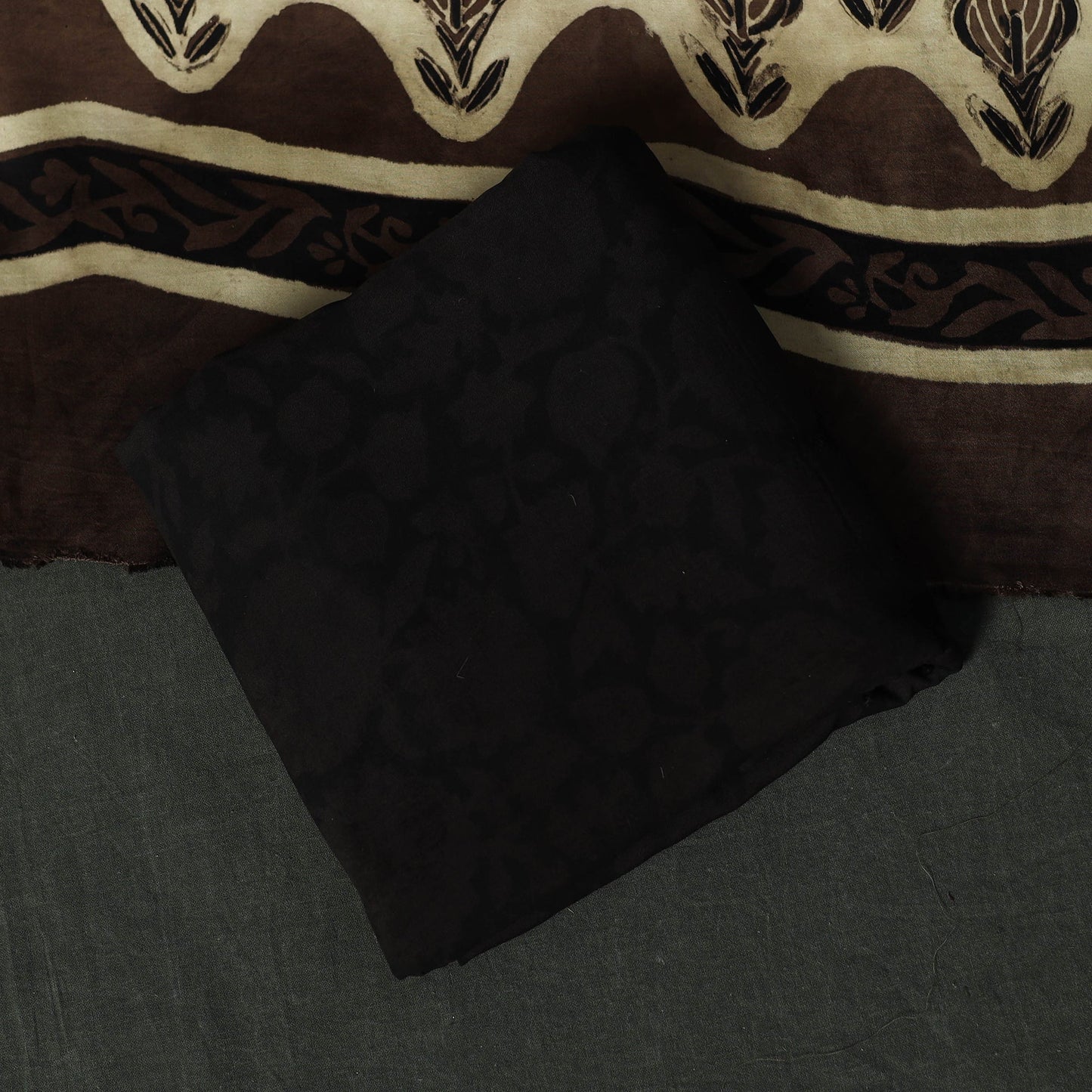 Modal silk hand block bagru print 3pc unstitched dress