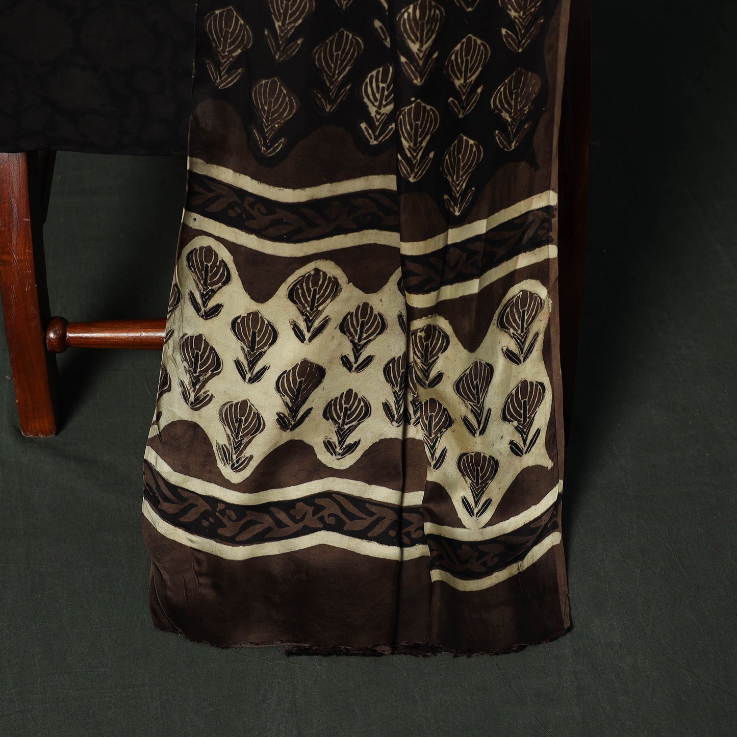 Modal silk hand block bagru print 3pc unstitched dress