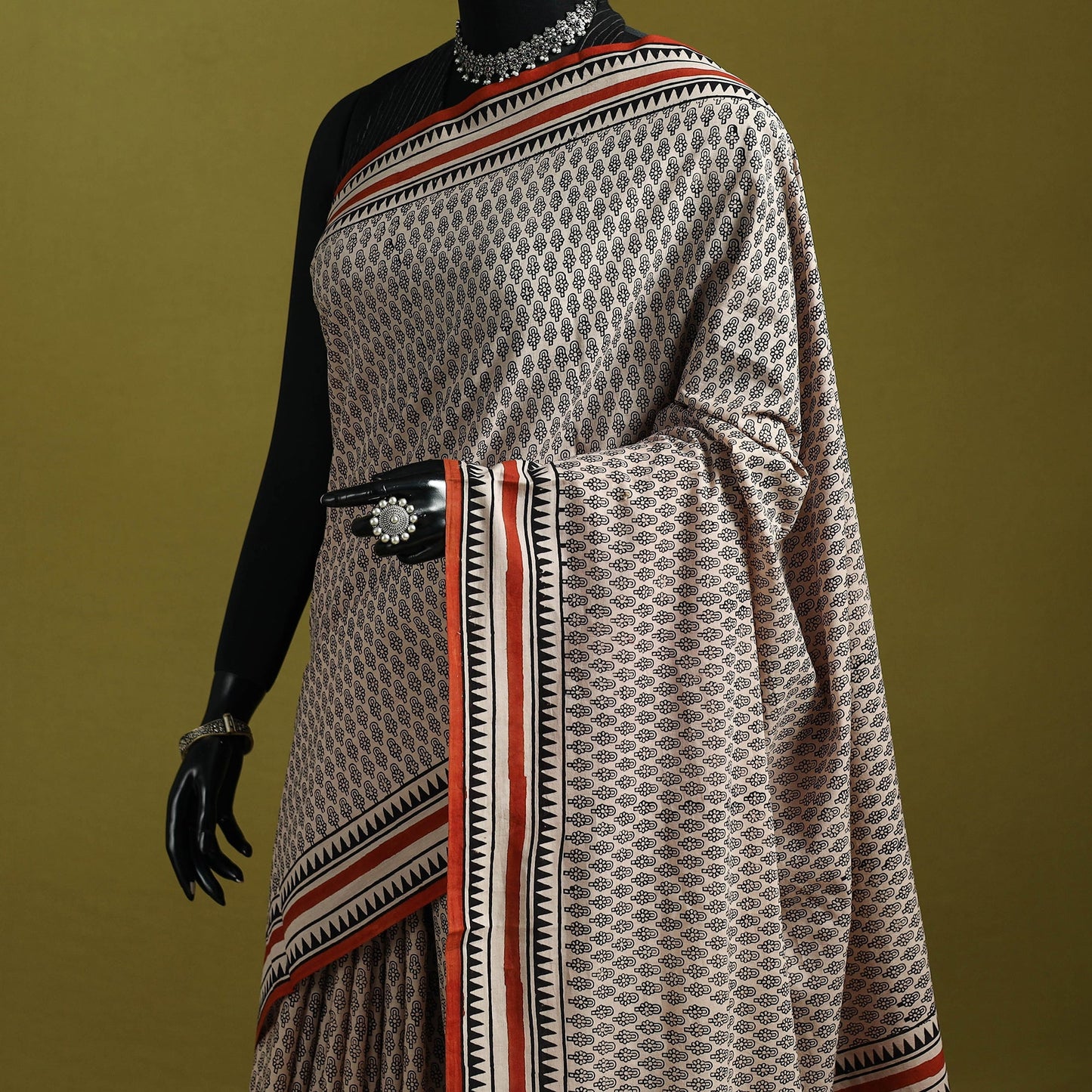 Mul cotton hand bagru saree 06 - handcrafted