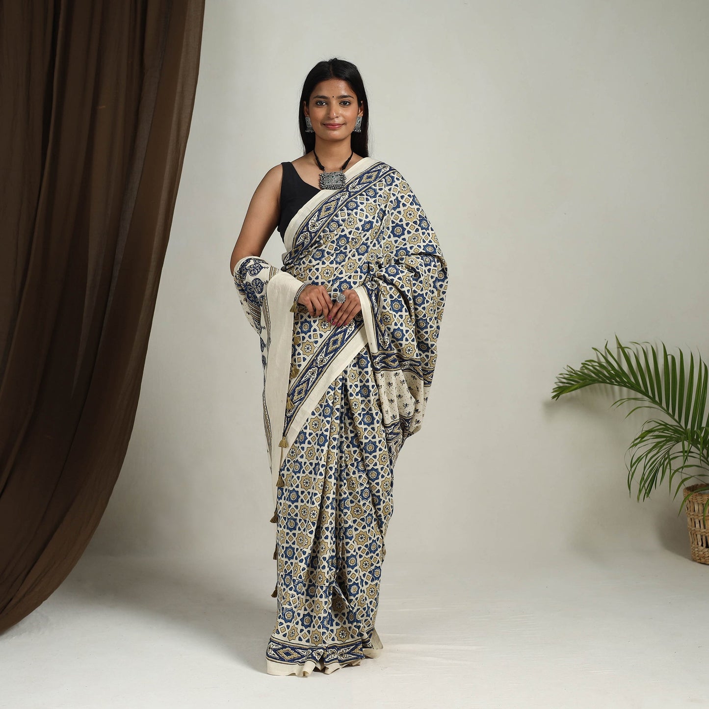 Multicolor - Mul Cotton Block Print Ajrakh Saree 06