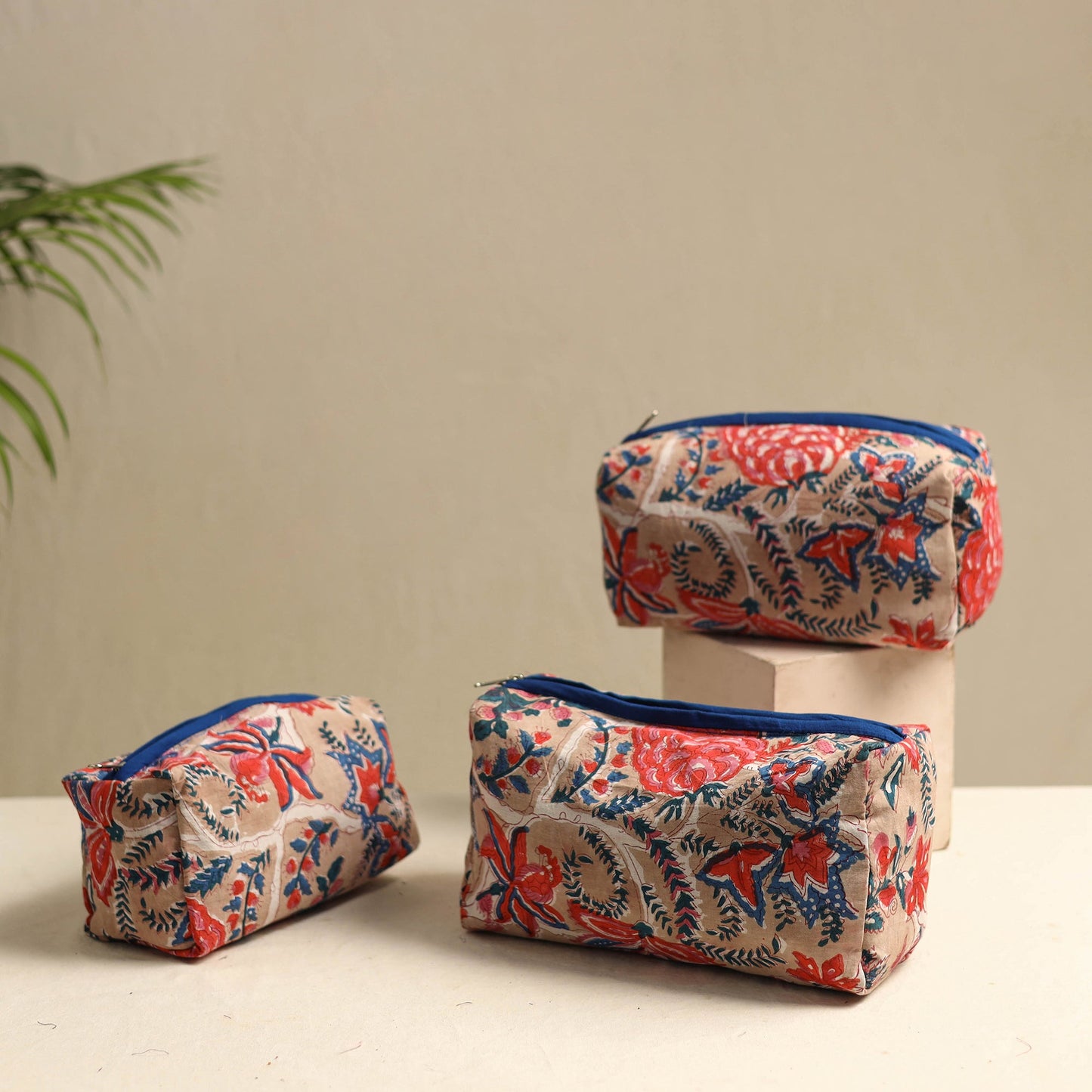 Beige Multipurpose Handmade Toiletry Bags (Set of 3)
