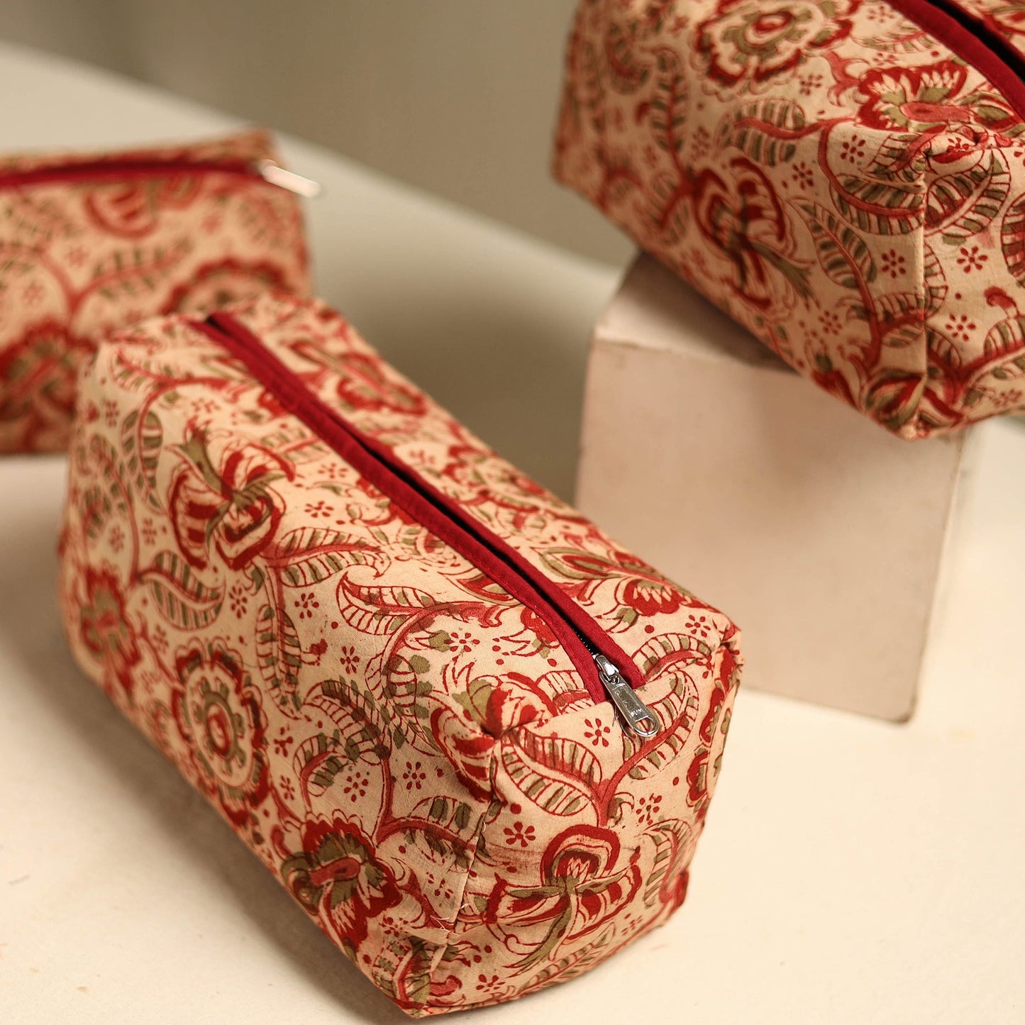 Beige Multipurpose Handmade Toiletry Bags (Set of 3)