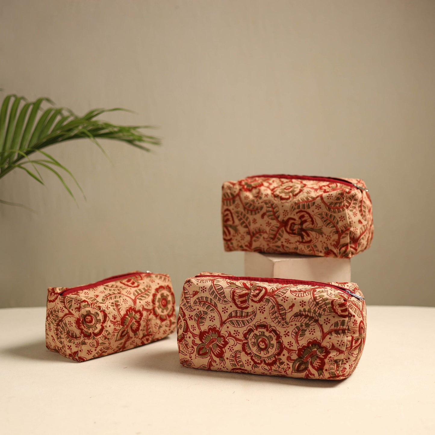 Beige Multipurpose Handmade Toiletry Bags (Set of 3)